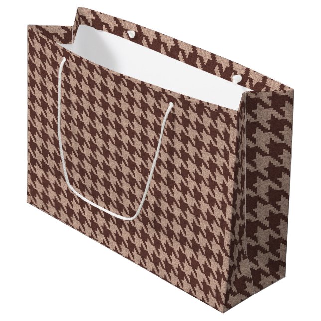Brown Houndstooth Preppy Classic Pattern Large Gift Bag (Front Angled)