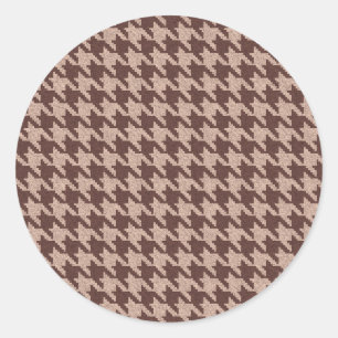 Brown Houndstooth Preppy Classic Pattern Round Sticker