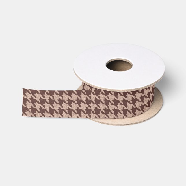 Brown Houndstooth Preppy Classic Pattern  Satin Ribbon (Spool)