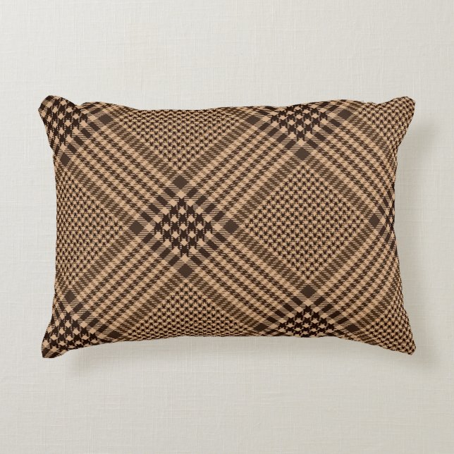 Brown Houndstooth Scottish Check Plaid Pattern Decorative Cushion (Front)