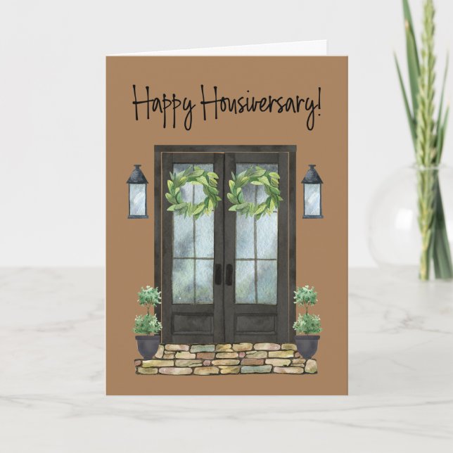 Brown Housiversary Front Door Home Anniversary Card (Front)