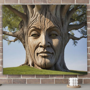 Brown Human Face Tree Branches Carved  Poster