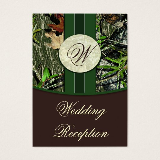 Brown & Hunter Green Camo Wedding Reception Cards