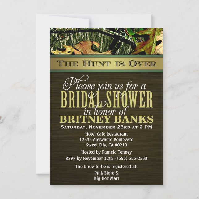 Brown Hunting Camo Bridal Shower Invitations (Front)