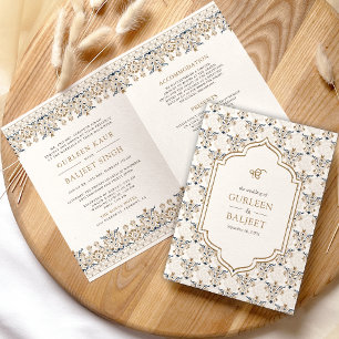 Brown Ikat All in One Anand Karaj Sikh Wedding Invitation