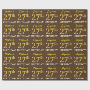Brown, Imitation Gold Look "27th BIRTHDAY" Wrapping Paper