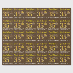 Brown, Imitation Gold Look "35th BIRTHDAY" Wrapping Paper