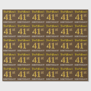 Brown, Imitation Gold Look "41st BIRTHDAY" Wrapping Paper