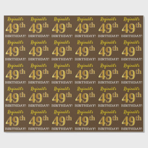 Brown, Imitation Gold Look "49th BIRTHDAY" Wrapping Paper