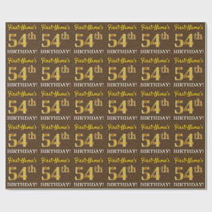 Brown, Imitation Gold Look "54th BIRTHDAY" Wrapping Paper
