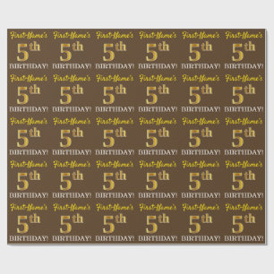 Brown, Imitation Gold Look "5th BIRTHDAY" Wrapping Paper