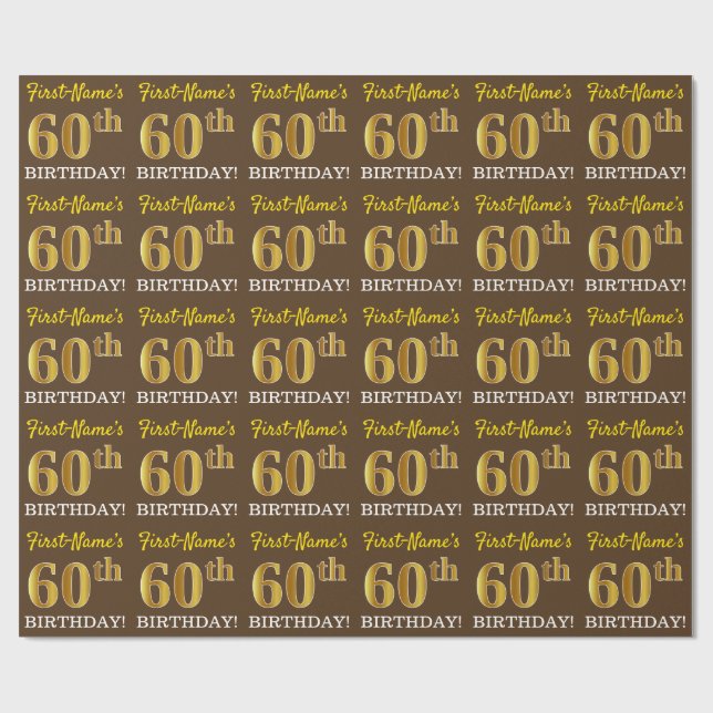 Brown, Imitation Gold Look "60th BIRTHDAY" Wrapping Paper (Flat)