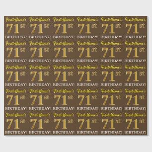 Brown, Imitation Gold Look "71st BIRTHDAY" Wrapping Paper