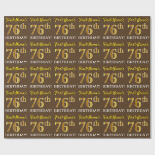Brown, Imitation Gold Look "76th BIRTHDAY" Wrapping Paper
