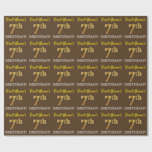 Brown, Imitation Gold Look "7th BIRTHDAY" Wrapping Paper