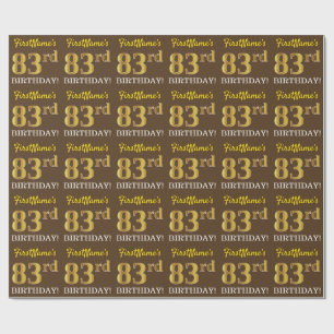 Brown, Imitation Gold Look "83rd BIRTHDAY" Wrapping Paper