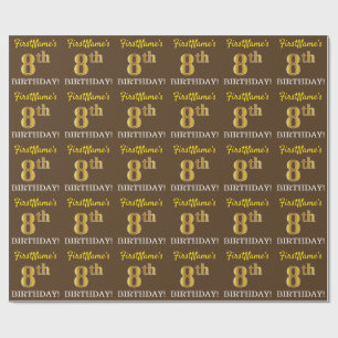 Brown, Imitation Gold Look "8th BIRTHDAY" Wrapping Paper