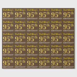 Brown, Imitation Gold Look "95th BIRTHDAY" Wrapping Paper
