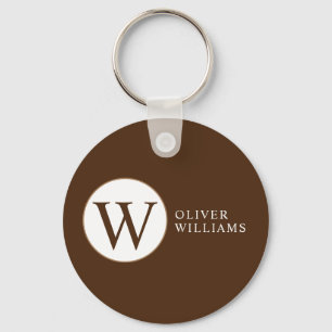 Brown Initial W (editable) Circle Monogram Key Ring