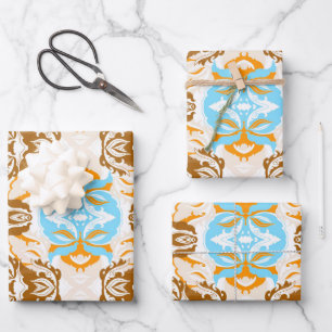 Brown  Ivory African Geometric Pattern Wrapping Paper Sheet