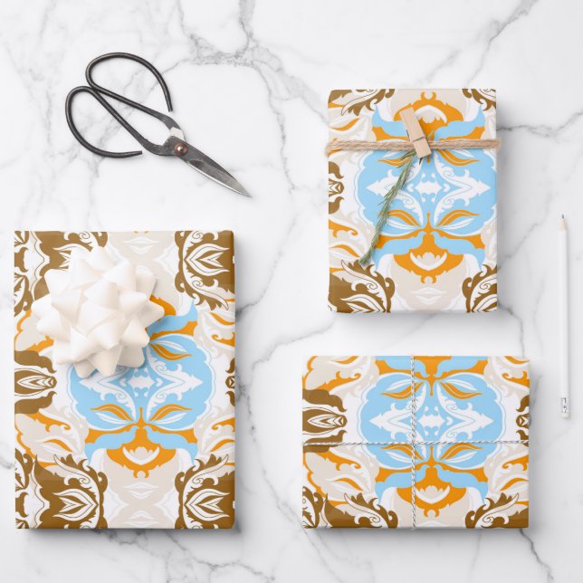 Brown  Ivory African Geometric Pattern Wrapping Paper Sheet (Front)