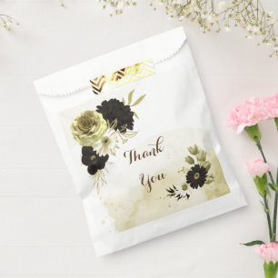 brown, ivory and gold flowers wedding favour bags