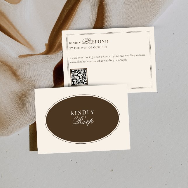 Brown Ivory Elegant Old Money QR Code Wedding RSVP Card (Creator Uploaded)