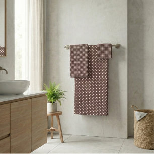 Brown Ivory Polka Dot Retro Bathroom Decor Bath Towel Set