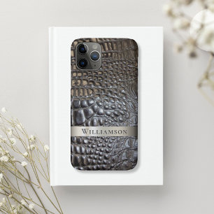 Brown Ivory Reptile Digital Leather Titanium Metal iPhone 11 Pro Case