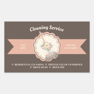 Brown Janitorial Calligraphy Housekeep Cleaning Rectangular Sticker