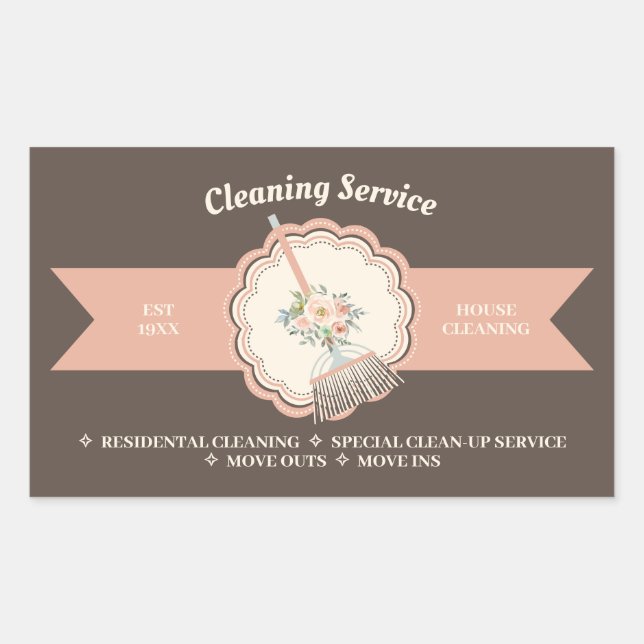 Brown Janitorial Calligraphy Housekeep Cleaning Rectangular Sticker (Front)