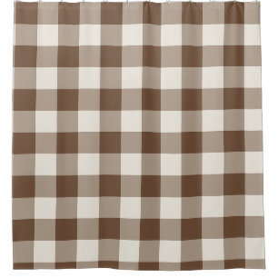 Brown Jumbo Gingham Check Plaid Shower Curtain