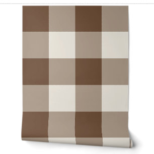 Brown Jumbo Gingham Check Plaid Wallpaper