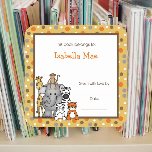 Brown Jungle Animals Book Plate bookplate label (Creator Uploaded)