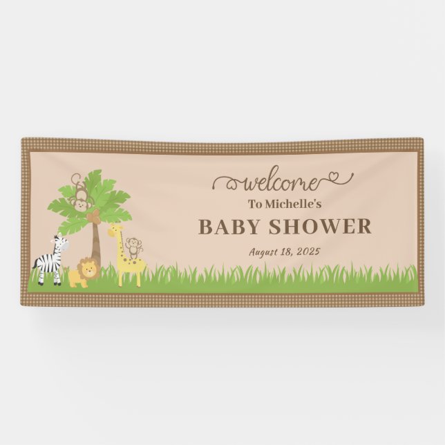 Brown Jungle Sarfari Animals Baby Shower Banner (Horizontal)