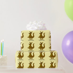 Brown Kangaroo Any Background Colour Birthday Gift Wrapping Paper