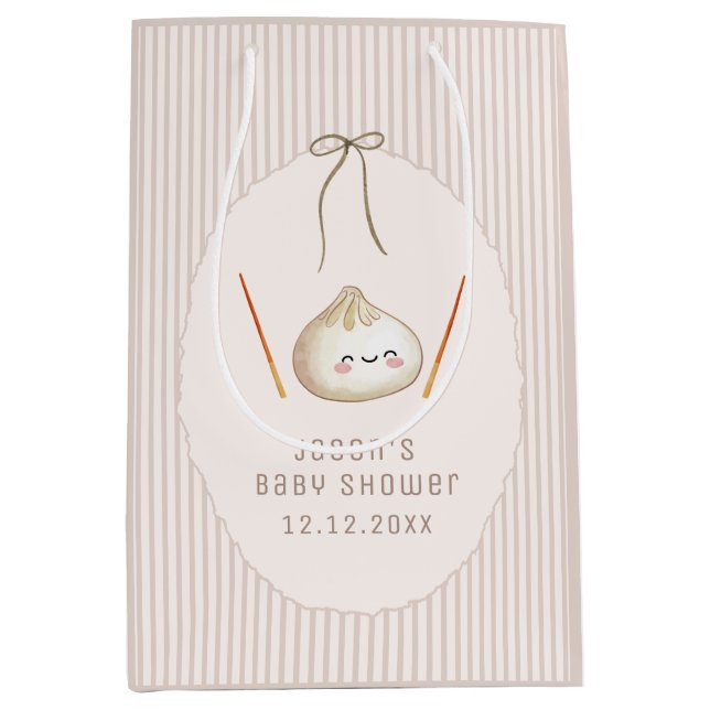 Brown Kawaii Boy Bow Asian Dumpling Baby Shower  Medium Gift Bag (Front)