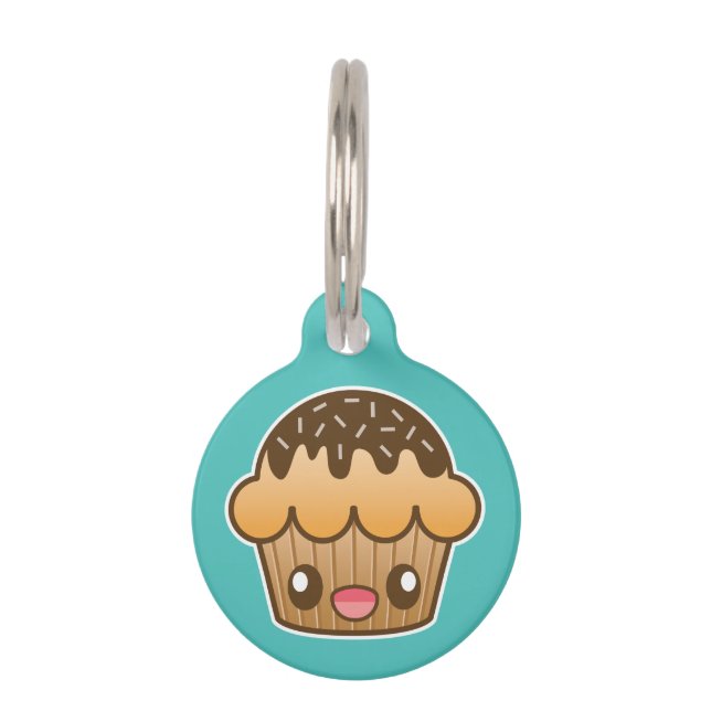 Brown Kawaii Cupcake With Custom Info Pet Tag (Front)