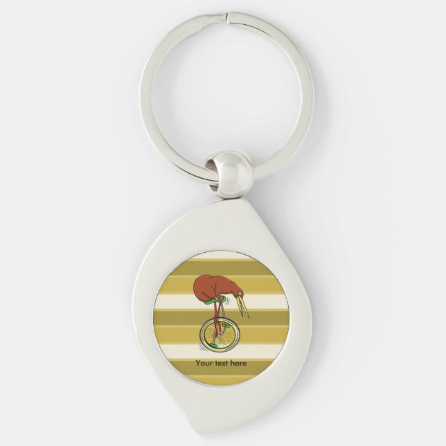 Brown Kiwi Riding On A Unicycle Key Ring (Front)
