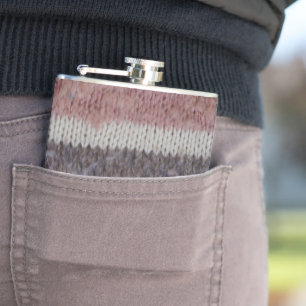 brown knitted stripes vintage style fun design hip flask
