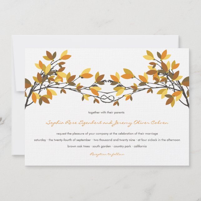 Brown Knotted Love Trees Fall Autumn Wedding Invitation (Front)