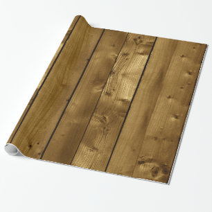 Brown Knotty Wood Planks Wrapping Paper