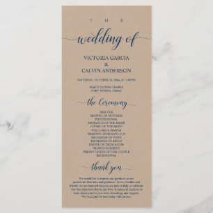 Brown Kraft, Classy Navy Blue, Wedding Ceremony Programme