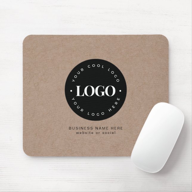 Brown Kraft Custom Logo & Text Business Branded  Mouse Mat (With Mouse)