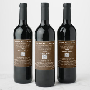 Brown Kraft Effect CutstomQRCode LOGO Description Wine Label