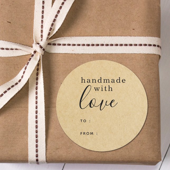 Brown Kraft Handmade with Love Personalised Classic Round Sticker (Creator Uploaded)