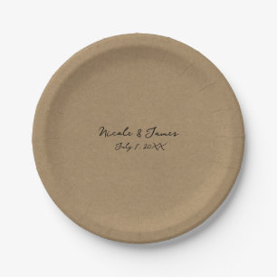 Brown Kraft Minimal Modern Wedding Paper Plate