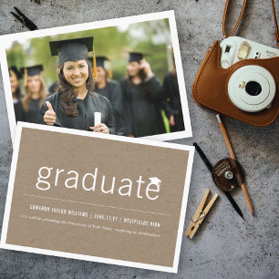 Brown Kraft Minimalist Graduate Photo Graduation Announcement