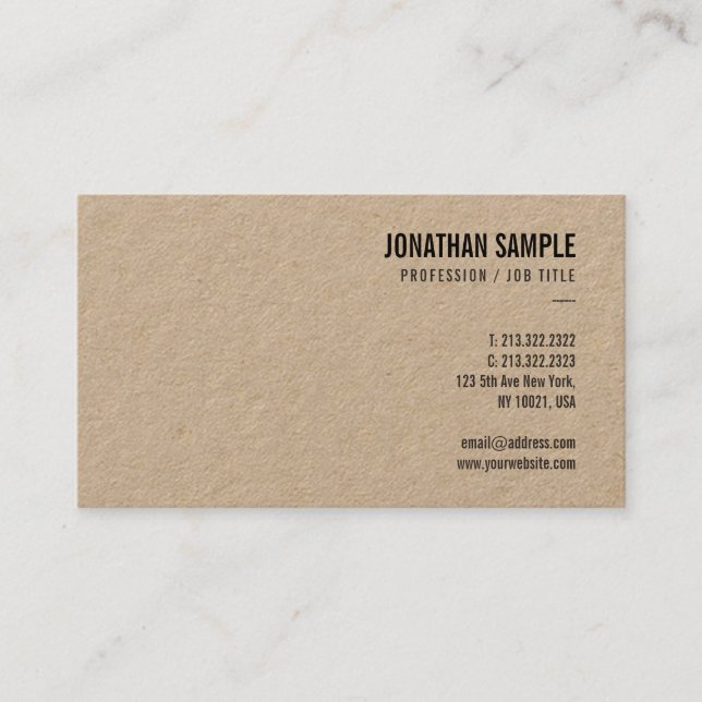 Brown Kraft Paper Elegant Trendy Modern Template Business Card (Front)