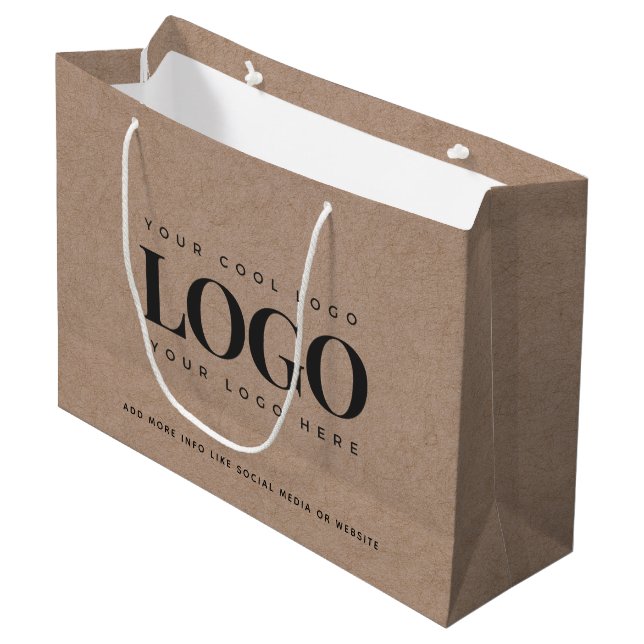 Brown Kraft Paper Look Round Logo Business Custom  Large Gift Bag (Front Angled)